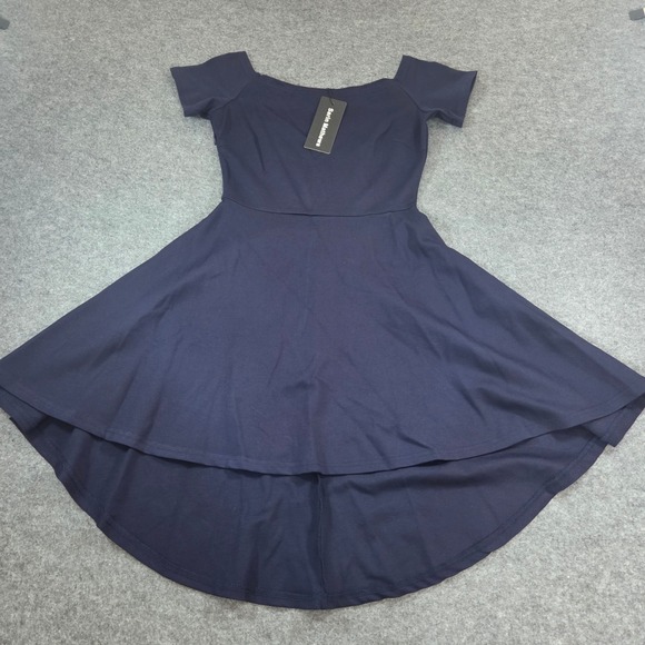 Sarin Mathews Dresses & Skirts - Sarin Mathews Navy Off Shoulder High Low Fit Flare Cocktail Dress Small NWT